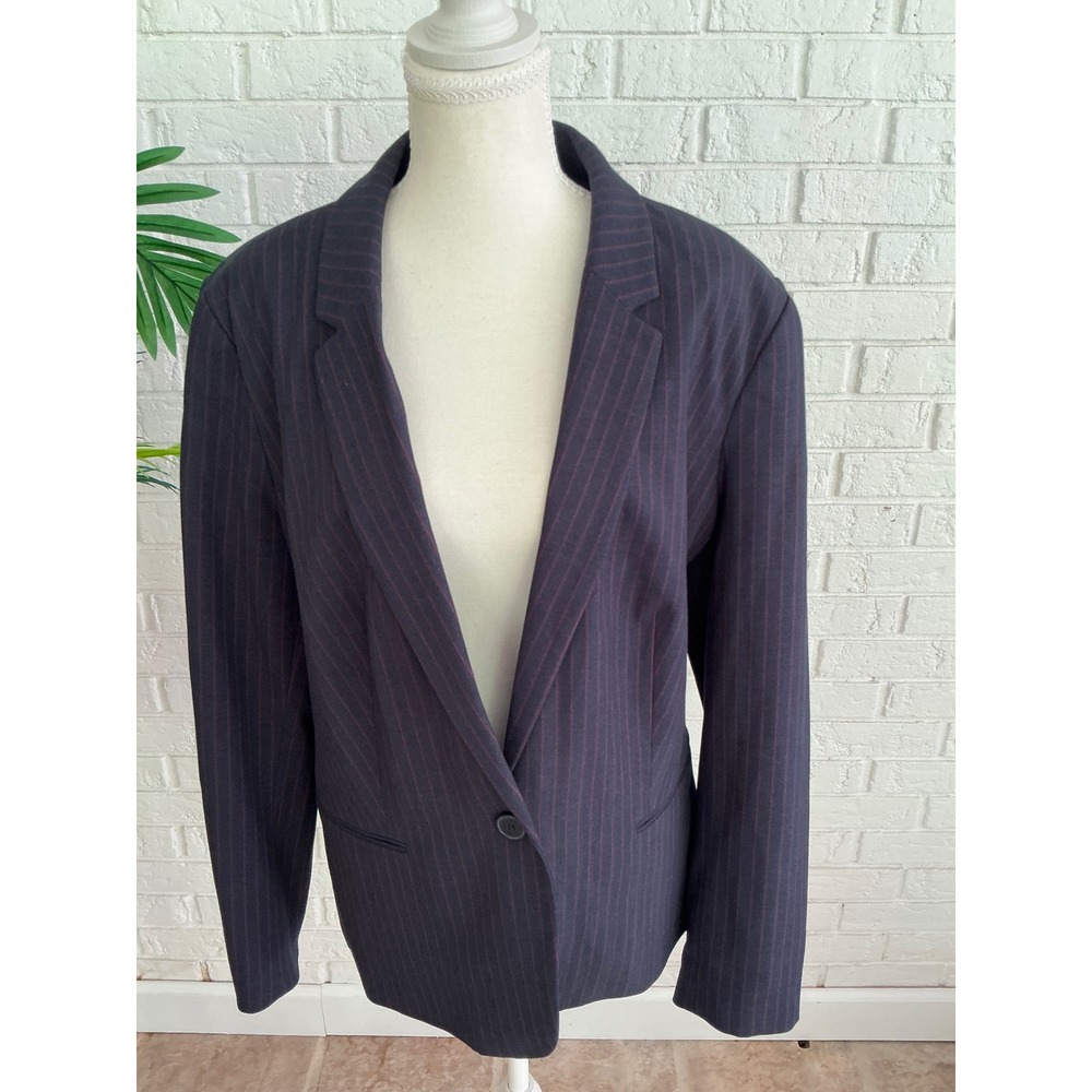 Liz Claiborne Blazer Women 18 Navy Blue Excellent Pinstripe Single Button Jacket - Picture 3 of 6